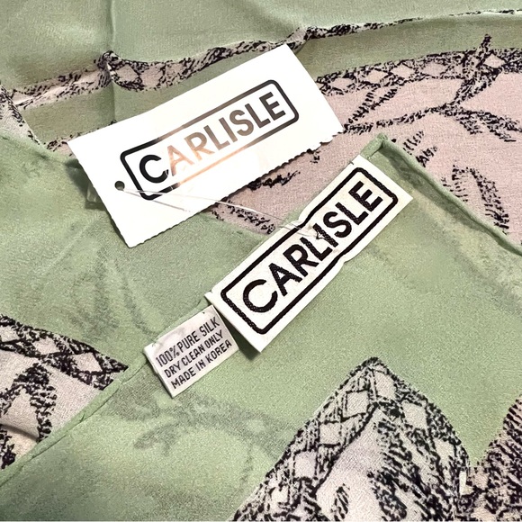 NWT $125 Carlisle | Silk | Cottagecore | Floral Vintage Scarf in Mint - Picture 10 of 15